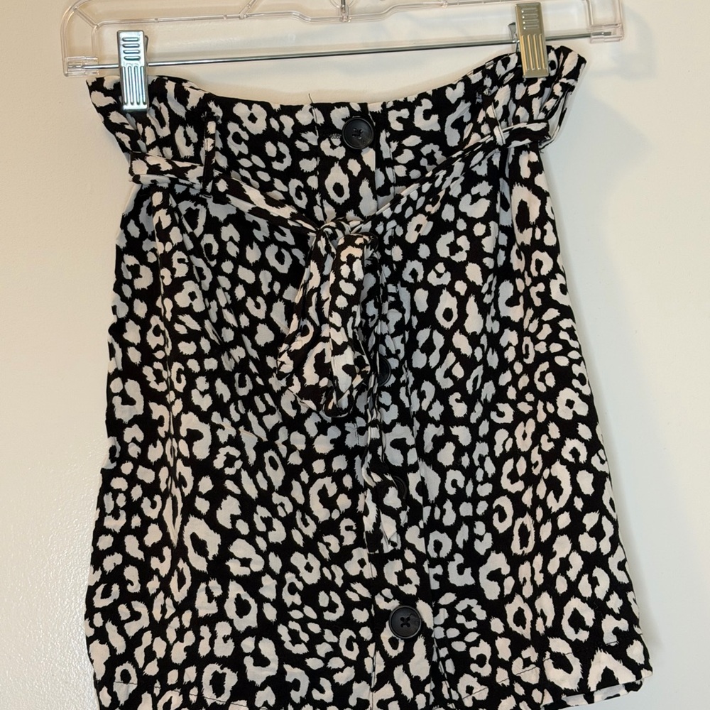 Fashion Nova Black and White Cheetah Print Button Up Skirt With Belt